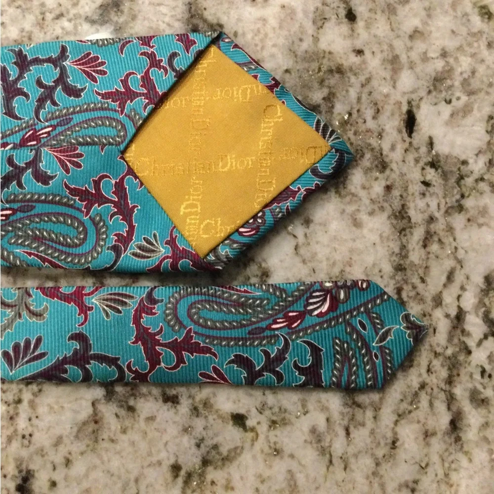 Dior Teal Paisley Tie with Burgundy and Olive Accents